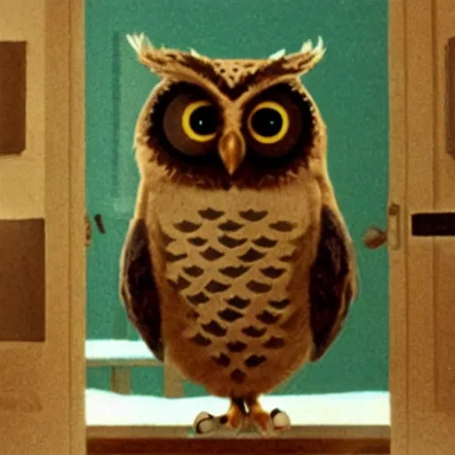 Image similar to Still of the Duolingo owl in The Shining (1980)