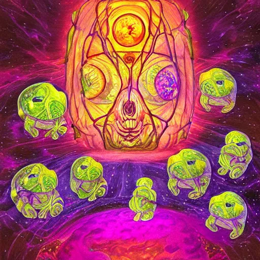 Prompt: cozy place for tardigrades, dmt art