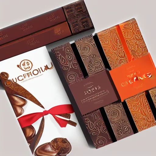 Prompt: chocolate packaging design, premium, bold colours, patterns, behance, packaging of the world