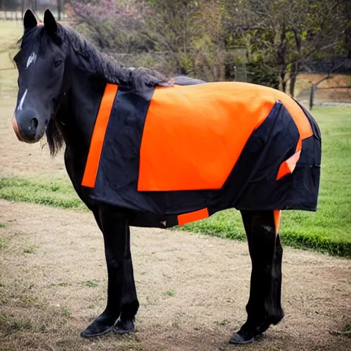 Image similar to horse wearing orange inmate clothes