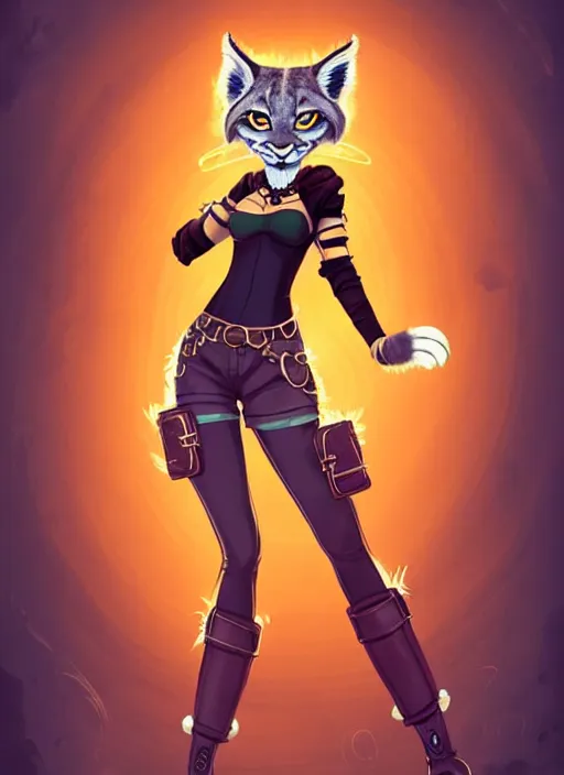 Image similar to wide angle beautiful full body portrait of a dancing female anthropomorphic anthro lynx fursona wearing steampunk leather pants and no boots, paw pads instead of feet and arms, character design by alena aenami, disney, anime, manga, artgerm, furaffinity, detailed, soft lighting,