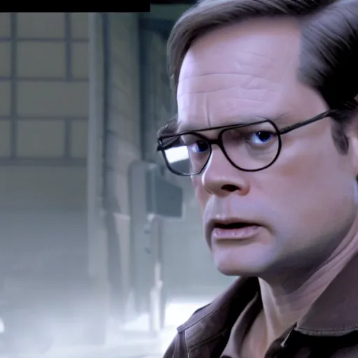 Prompt: Dwight schrute in the terminator, Photorealistic, rim lighting, heavy shadow