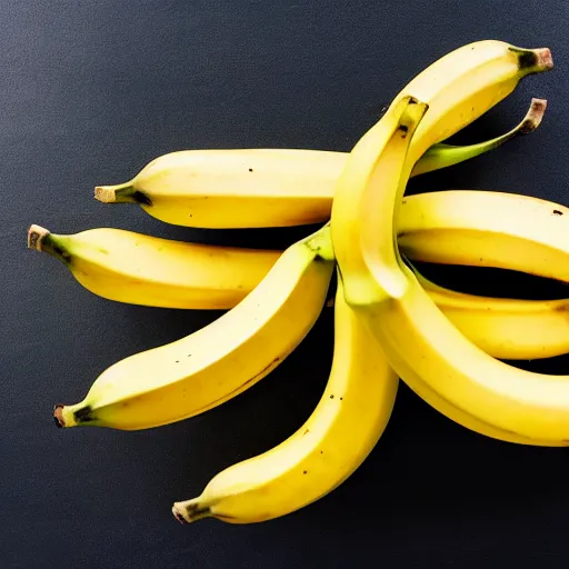 Prompt: photo of bananas falling, dramatic. black background