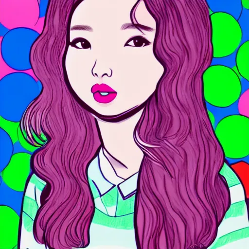 Prompt: an illustration of im nayeon of twice, bubbles, candy flavored, color restoration