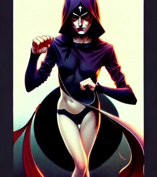 Prompt: artgerm, joshua middleton comic cover art, pretty friendly sweet kind phoebe tonkin eye of horus painted under one of her eyes, young, attractive, slim, she has very pale skin long black hair, she prefers to dress casually and she wears black clothing