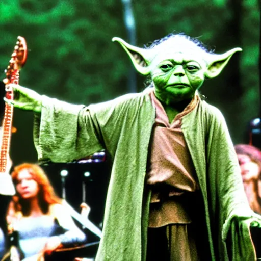 Image similar to yoda performing at woodstock