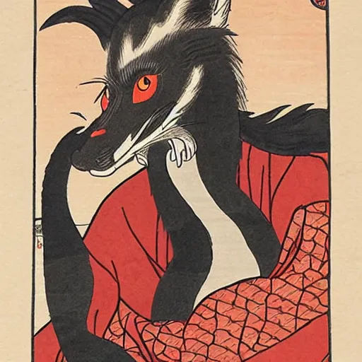 Image similar to fox woman dragon ukiyo - e style,