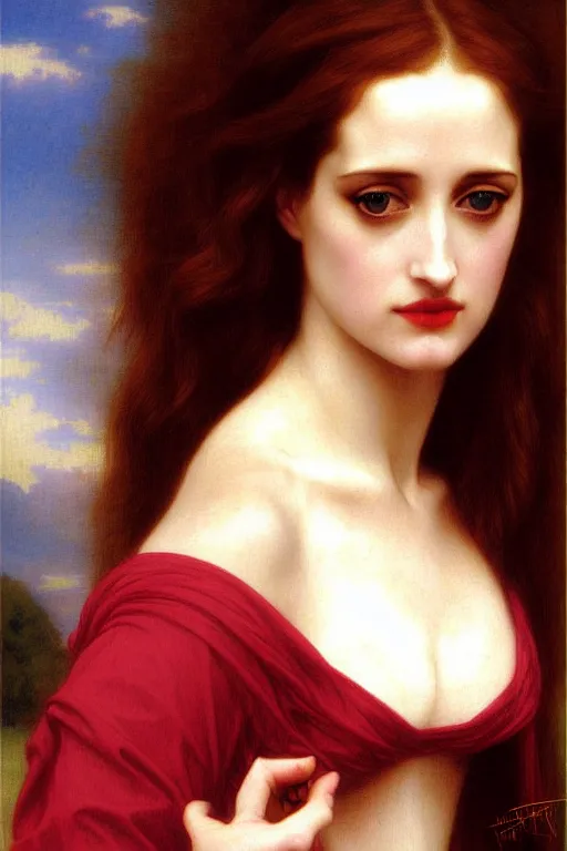 Image similar to eva green angeline jolie gessica chastain,, painting by rossetti bouguereau, detailed art, artstation