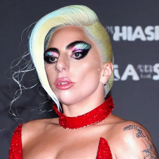 Prompt: lady gaga gets high, red eyes, confused, hilarious, disgusting, award winning