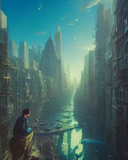 Image similar to highly detailed surreal vfx portrait of an incredible cityscape, stephen bliss, unreal engine, greg rutkowski, loish, rhads, beeple, makoto shinkai and lois van baarle, ilya kuvshinov, rossdraws, tom bagshaw, alphonse mucha, global illumination, detailed and intricate environment