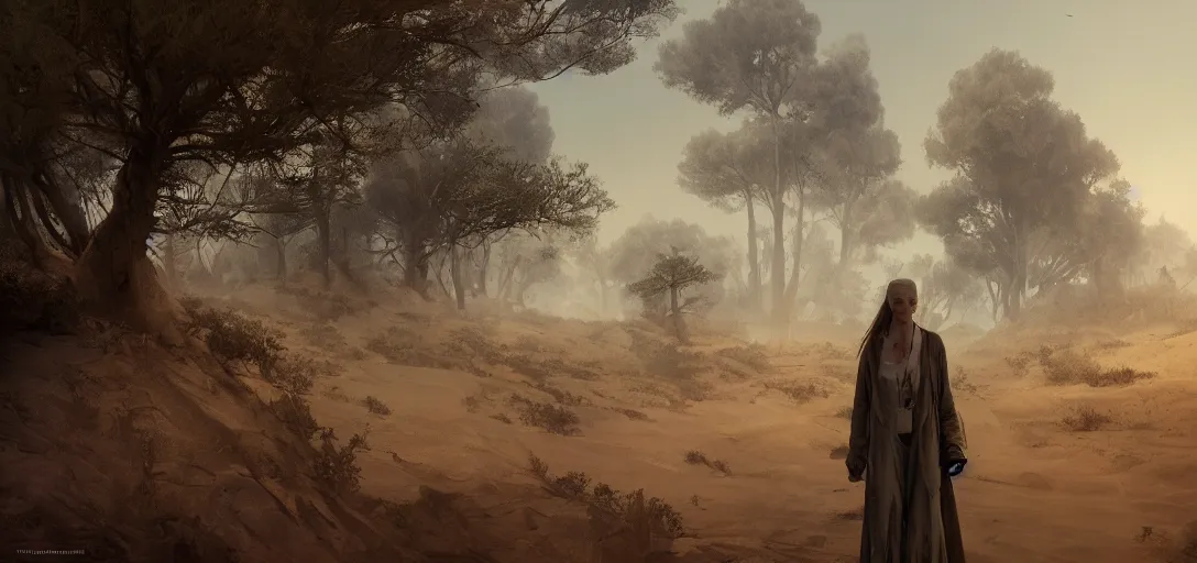 Prompt: hyperrealistic beautiful cinematic cyborg time traveler, desert, pine forest, stunning 3 d render inspired by istvan sandorfi & greg rutkowski, perfect symmetry, dim volumetric cinematic lighting, 8 k octane comprehensive render, extremely mega hyper - detailed and lifelike attributes & atmosphere, intricate, realistic flesh texture, masterpiece, artstation, stunning,