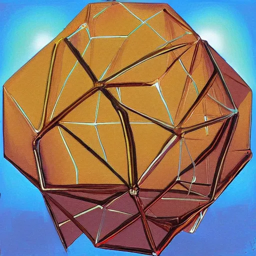 Image similar to an oil painting of an accurate icosahedron