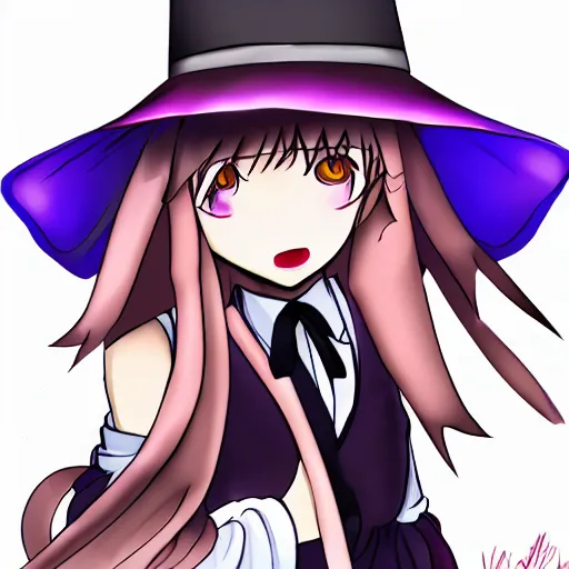 Prompt: Poorly drawn image newest Touhou character, poorly drawn, floppy hats, drawn