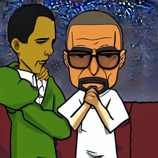 Image similar to Walter White fighting Barack Obama, epic anime style