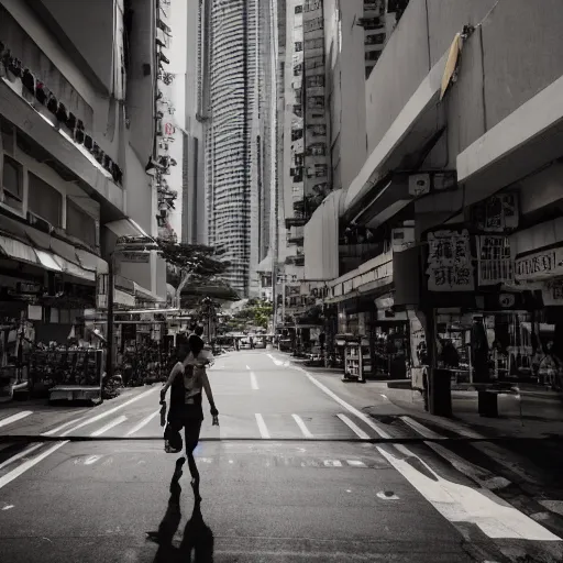 Prompt: a velociraptor walking through kowloon, hong kong. sunbeams, cinematic shot
