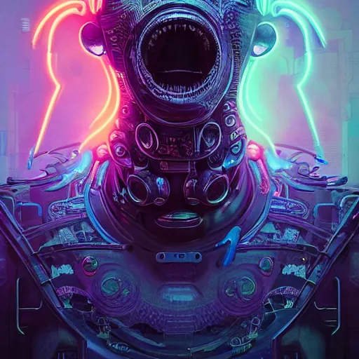 Image similar to portrait of a squid monster. intricate abstract. cyberpunk, intricate artwork. neon eyes, by Tooth Wu, wlop, beeple. octane render, trending on artstation, greg rutkowski very coherent symmetrical artwork. cinematic, hyper realism, high detail, octane render, 8k, minimalistic, hyperrealistic surrealism, award winning masterpiece with incredible details, a surreal vaporwave liminal space, highly detailed, trending on ArtStation