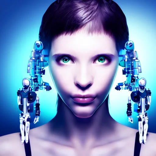 Image similar to young lady cyborg, bioorganic concept, beautiful face, full body,
