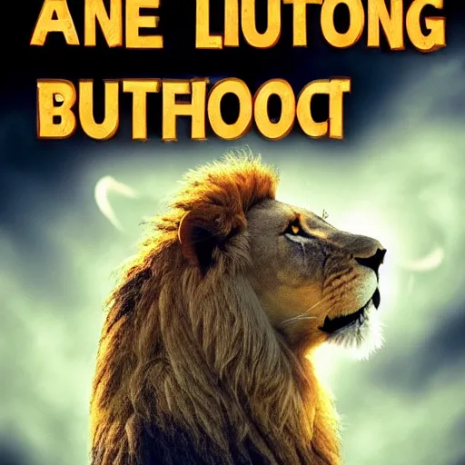 Image similar to a lion hunting an alien, book cover