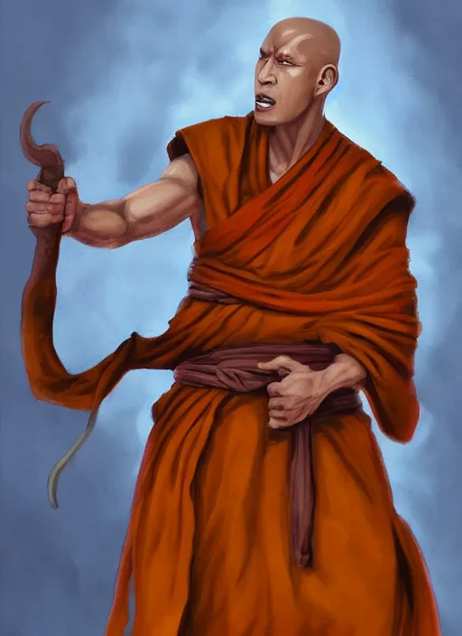 Prompt: a tough tiefling monk painted by raymond swamland