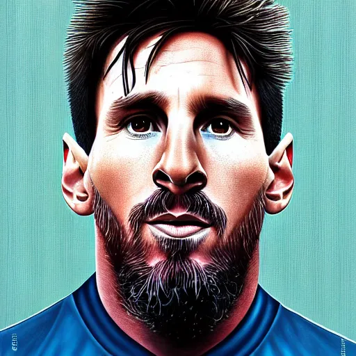 Prompt: a portrait of lionel messi by marry jane ansell