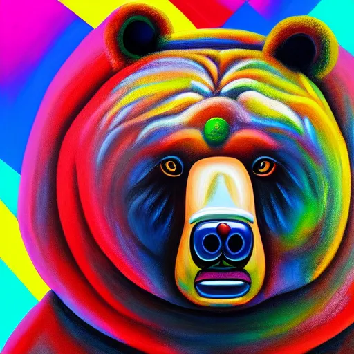 Image similar to a painting of a bear in front of a large screen, a digital rendering by chinwe chukwuogo - roy, behance, neo - dada, behance hd, 3 d, maximalist