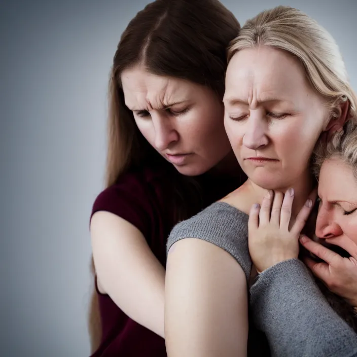 Image similar to photograph of a real-life beautiful nordic woman comforting a woman. 8k