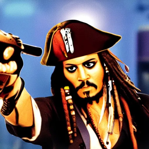 Image similar to captain jack sparrow in pulp fiction