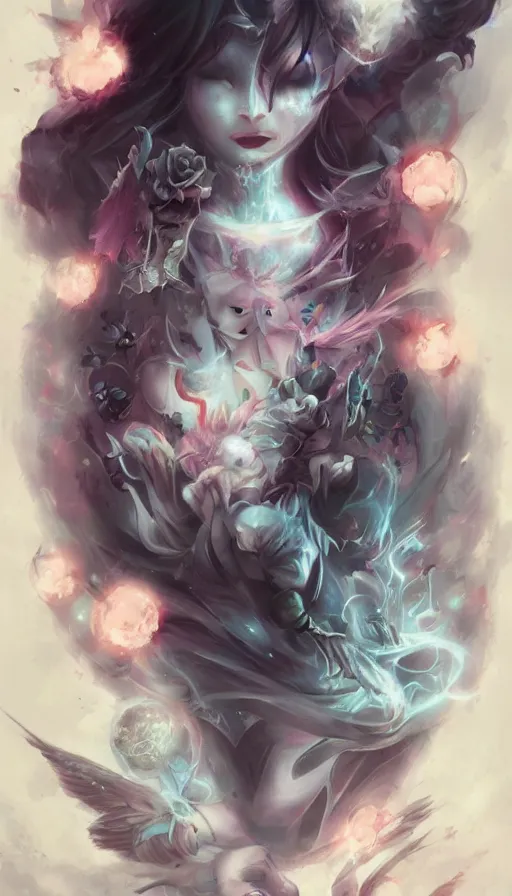 Image similar to life and death mixing together, by ross tran