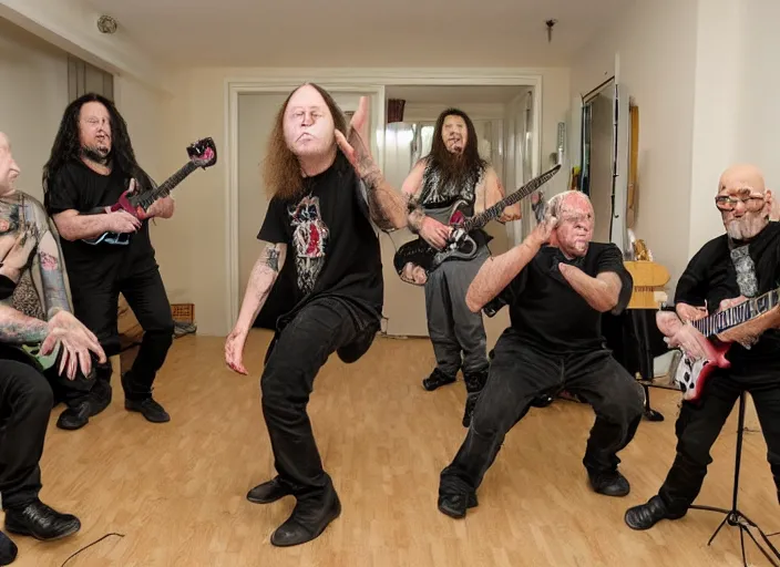 Image similar to a death metal band performing in a retirement home.