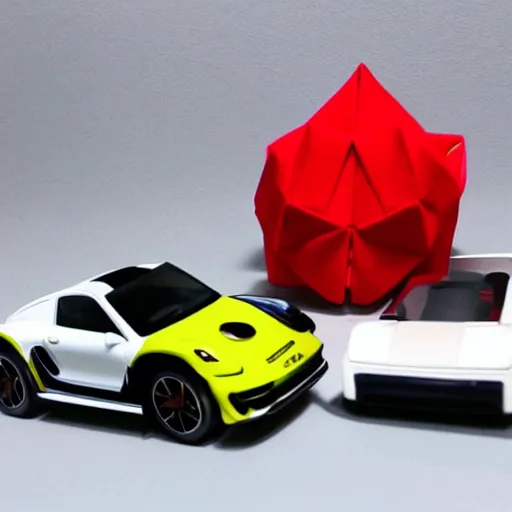 Prompt: porsche origami