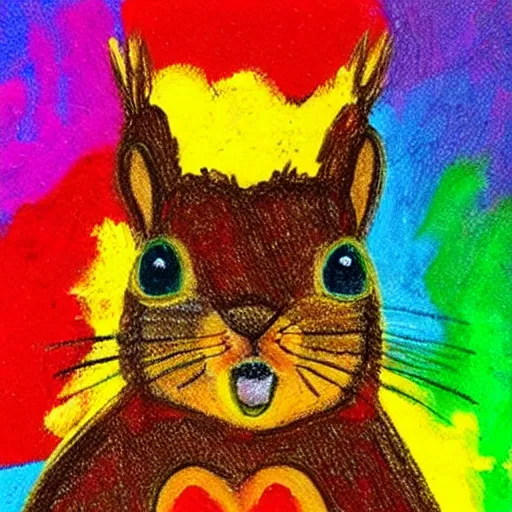 Image similar to a happy squirrel in childish crayon art style