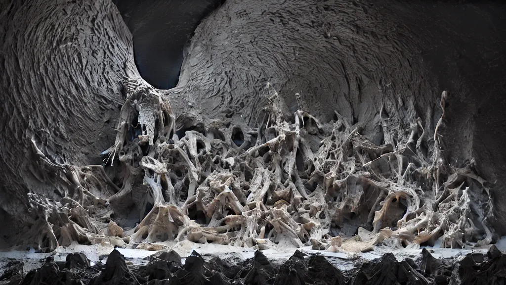 Image similar to an epic sculpture made of marble and ivory, a horde of cosmic skeletons attacking, by gustave dore, by zdzisław beksinski, by emil melmoth, sculpture standing on in a large studio space, monumental, epic, detailed, intricate, volumetric lighting, realistic, octane render, in frame, 2 0 % pearlescent detailing