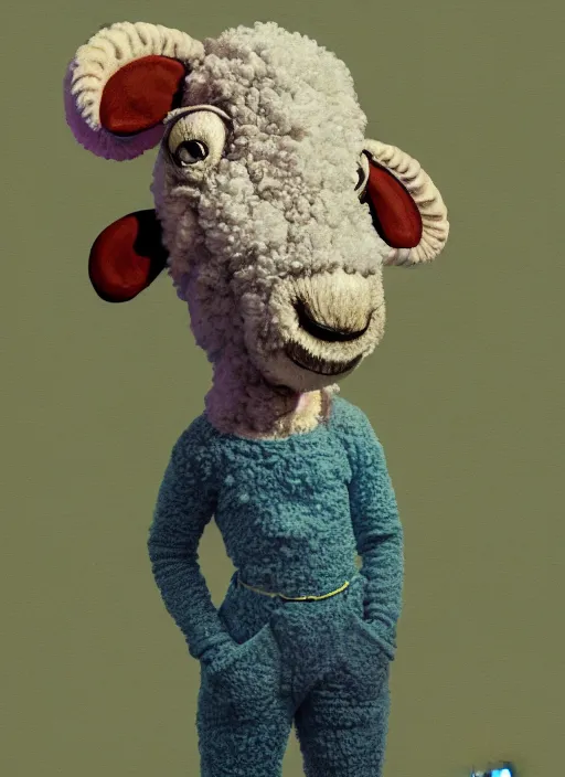 Prompt: An anthropomorphic sheep wearing a jumpsuit, artstation, ultradetailed, Illustration, digital Painting, by James gurney and Pipilotti Rist