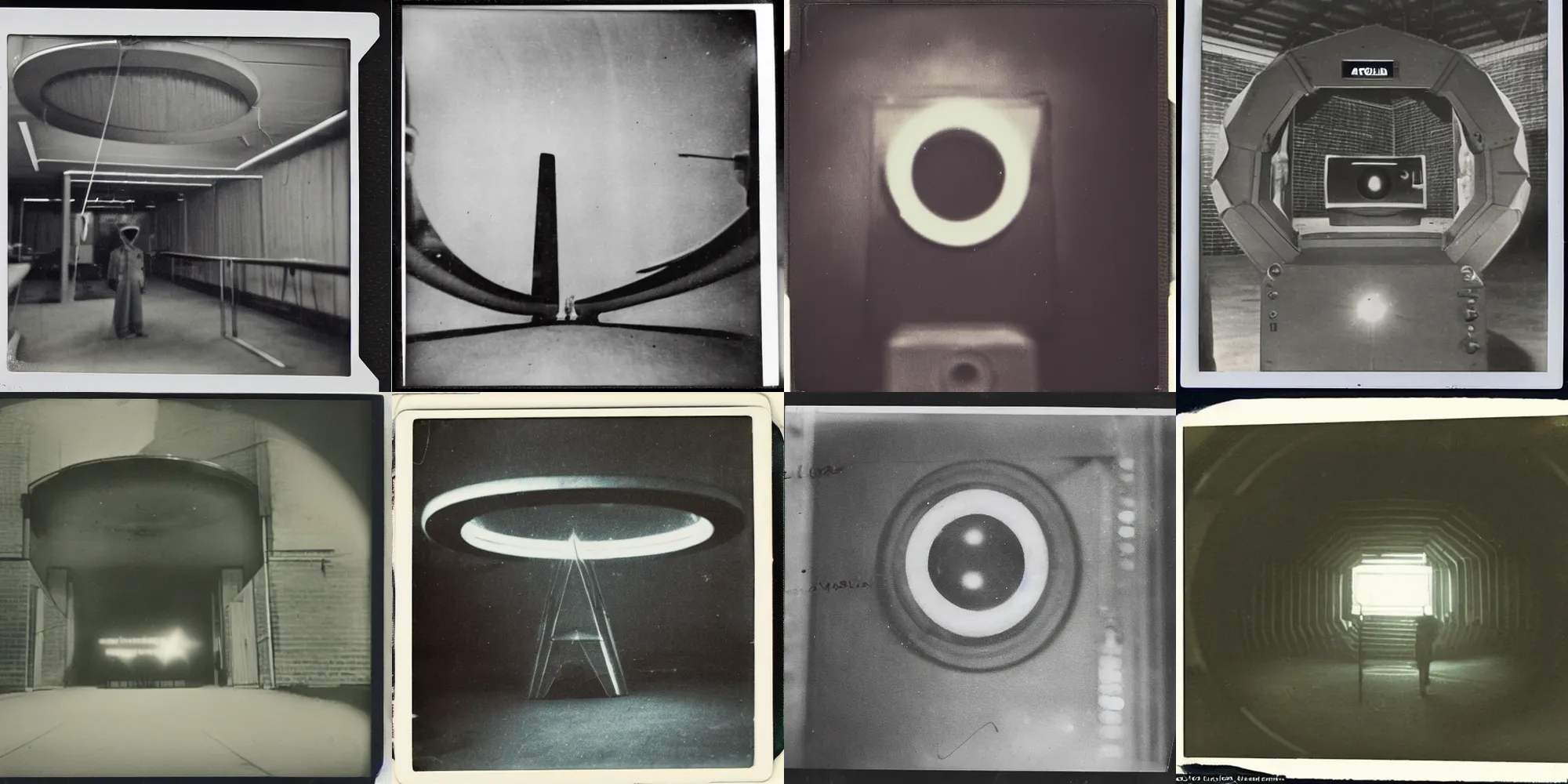 Prompt: old polaroid from 1 9 5 2 depicting the stargate, in a secret military laboratory