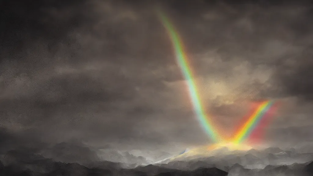 Prompt: matte painting of twisting rainbow in black sky. trending on artstation.