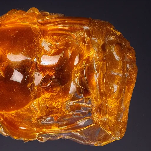 Prompt: human female preserved in amber