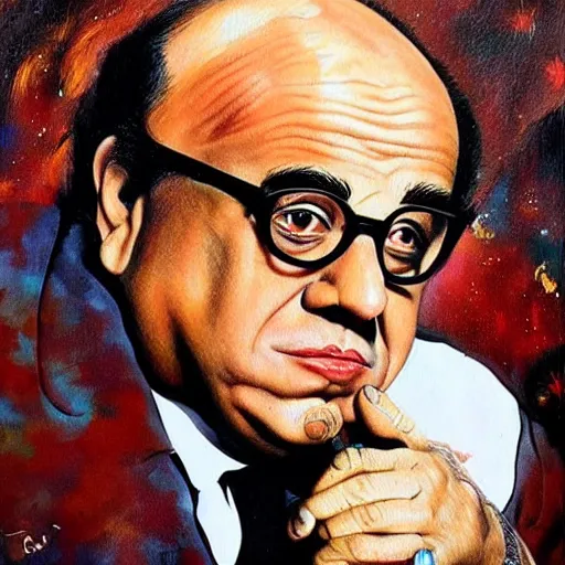 Image similar to danny devito painted in the style of salvador dali, salvador dali, danny devito, detailed, painting