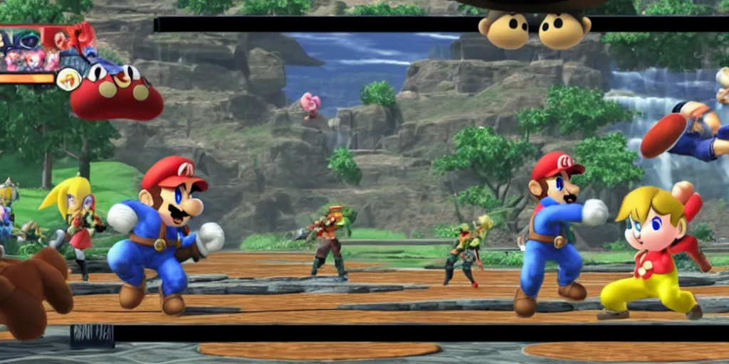 Prompt: Super Smash Bros Ultimate for the Nintendo Switch in hand screenshot