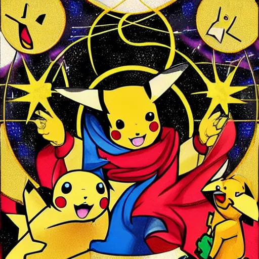 Prompt: digital art, trending on artstation, pikachu firing a thunderbolt at the holy family from barcelona