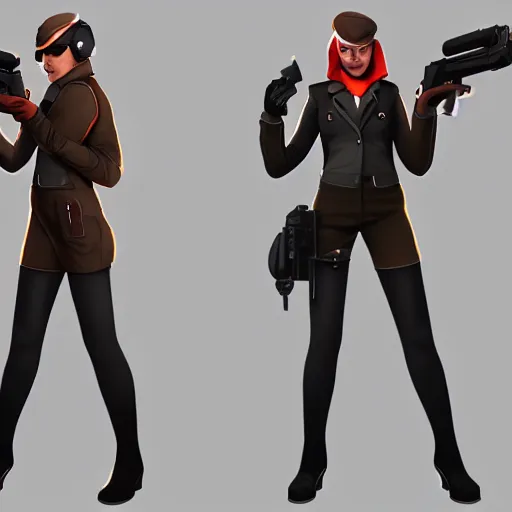 Image similar to spy from team fortress 2 as a woman, concept art, trending in artstation, artstationHD, artstationHQ, highly detailed, 4k