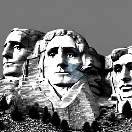 Prompt: Mount Rushmore being eaten like a cake by a huge alien, realistic, video, 35mm