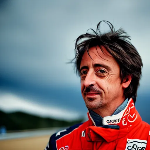 Image similar to closeup portrait of Richard Hammond as an Alpine driver at the formula 1 starting grid, by Steve McCurry and David Lazar, natural light, detailed face, CANON Eos C300, ƒ1.8, 35mm, 8K, medium-format print