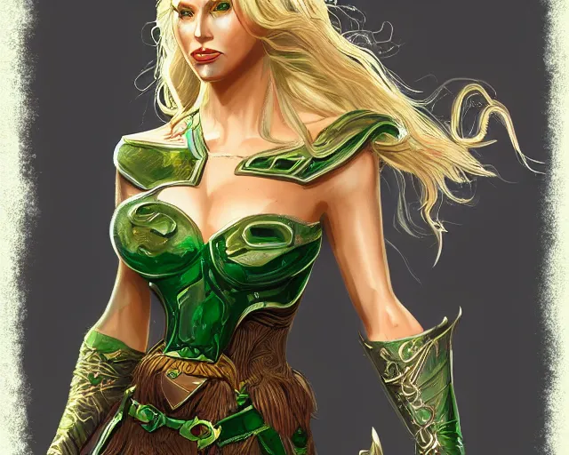 Image similar to A blonde emerald warrior, illustration, in the style of Fernando Juarez, epic, fantasy, intricate, elegant, amazing detail, digital painting, artstation, concept art, smooth, sharp focus, illustration