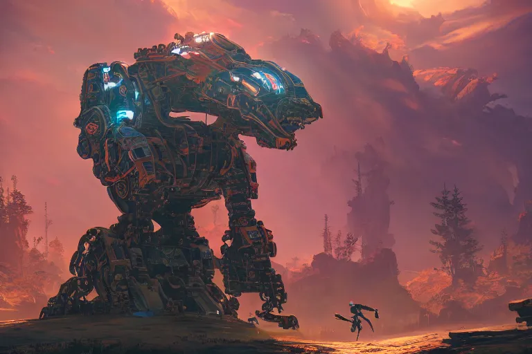 Image similar to slitherfang machine mecanical creature robot of horizon forbidden west horizon zero dawn radiating a glowing aura global illumination ray tracing hdr fanart arstation by ian pesty and alena aenami artworks in 4 k