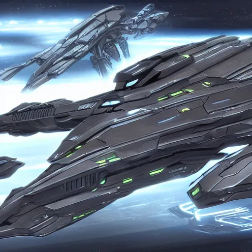 Image similar to detailed concept art of a star ship in the style of halo