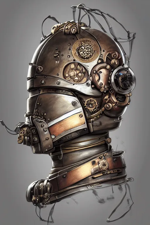 Image similar to steampunk helmet fantasy art mask robot ninja stylized digital illustration sharp focus, elegant intricate digital painting artstation concept art global illumination ray tracing advanced technology chaykin howard and campionpascale and cooke darwyn and davis jack