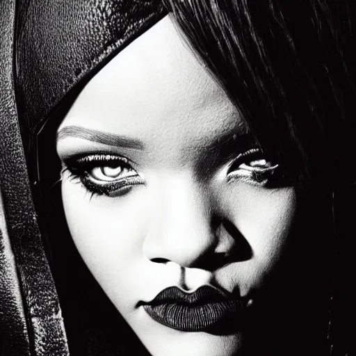 Image similar to detailed rihanna portrait black leather gantz clothes by shunya yamashita