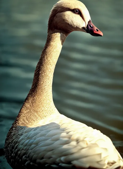 Image similar to ryan gosling fused with a goose, natural light, bloom, detailed face, magazine, press, photo, steve mccurry, david lazar, canon, nikon, focus