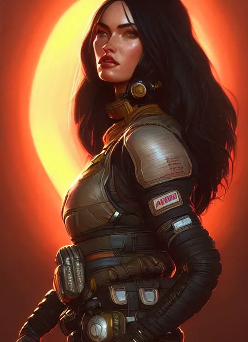 Image similar to portrait of apex legends megan fox, intricate, elegant, glowing lights, highly detailed, digital painting, artstation, glamor pose, concept art, smooth, sharp focus, illustration, art by artgerm and greg rutkowski, artey freytag