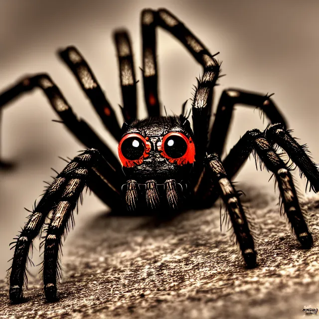 Prompt: chased by a scary man spider, highly detailed, 8 k, hdr, smooth, sharp focus, high resolution, award - winning photo